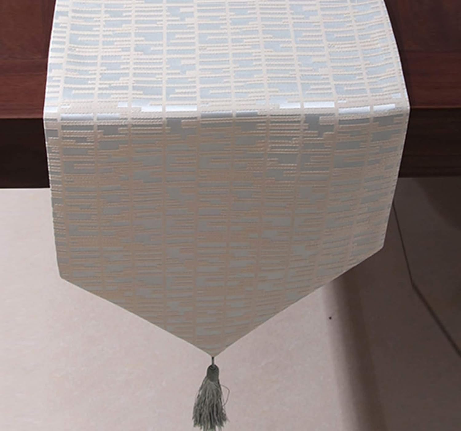 Table Runners,33x210CM,Vintage Geometric with Tassel Table Runner Polyester,Rectangle Table Runner Silver