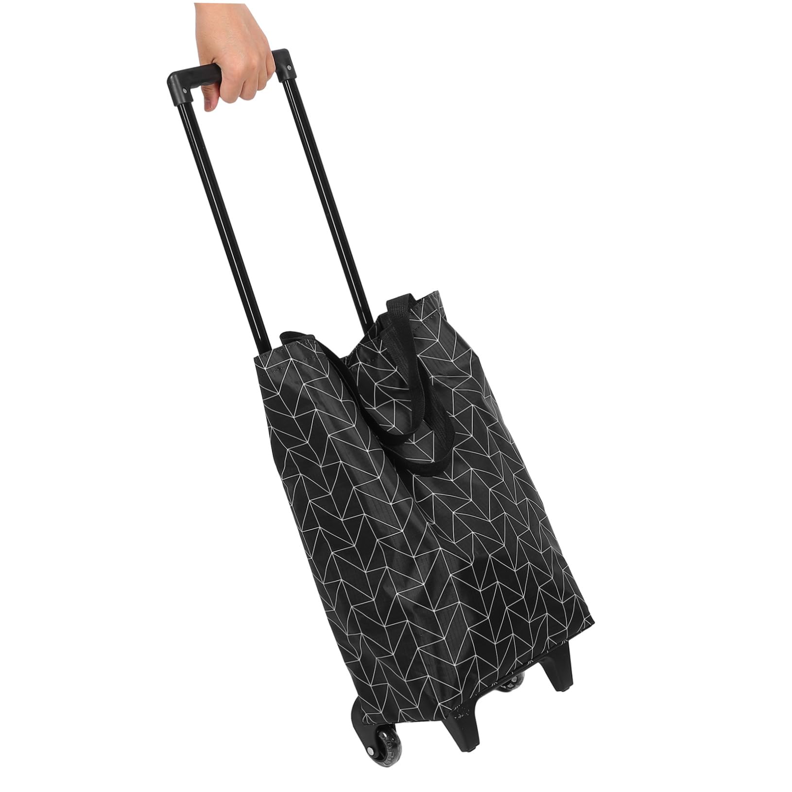 Lekki składany wózek spożywczy z kółkami – przenośny wózek na zakupy do artykułów spożywczych i na zewnątrz – elegancki czarny design dla łatwego transportu