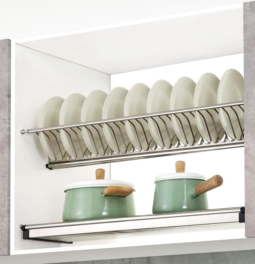 Image of KINGS Stainless Steel 2 Tier Dish Rack & Drainer | Strong, Rust Proof Utensil Stand with Drip Tray Pullout for Quick Drying | Suitable for Cabinet Internal Width 73.5cm to 77cm