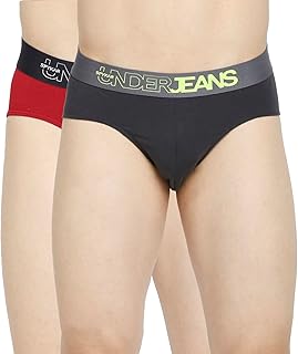 underjeans Cotton Blend Men Premium Dark Grey & Olive Brief Pack of 2 Regular Fit Solid-picture-20