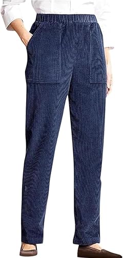 Navy 2XL Corduroy Pants for Women Elastic High Waist Pull On Straight Leg Slacks Casual Comfy Fall Winter