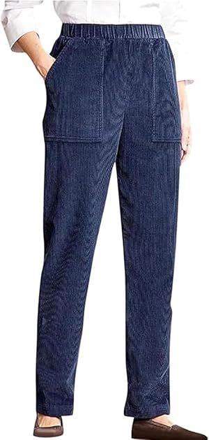 Navy 2XL Corduroy Pants for Women Elastic High Waist Pull On Straight Leg Slacks Casual Comfy Fall Winter