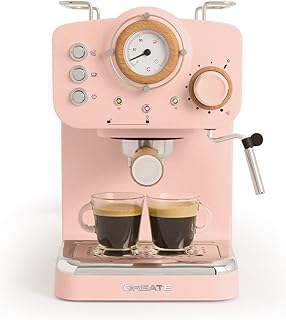 CREATE / THERA RETRO/Cafetera Express Semiautomática Rosa Mate y Madera / 20 bares, brazo doble salida, depósito 1,25L, café molido y monodosis ESE 55mm, con vaporizador, 1100W