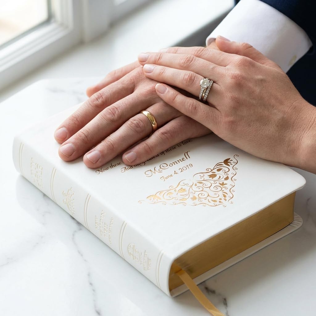 Personalized Catholic Bible with Name Engraved, NABRE - Greatest is Love Holy Matrimony Wedding Bible for Newlyweds - Religious Vows Ceremony Christian Gift