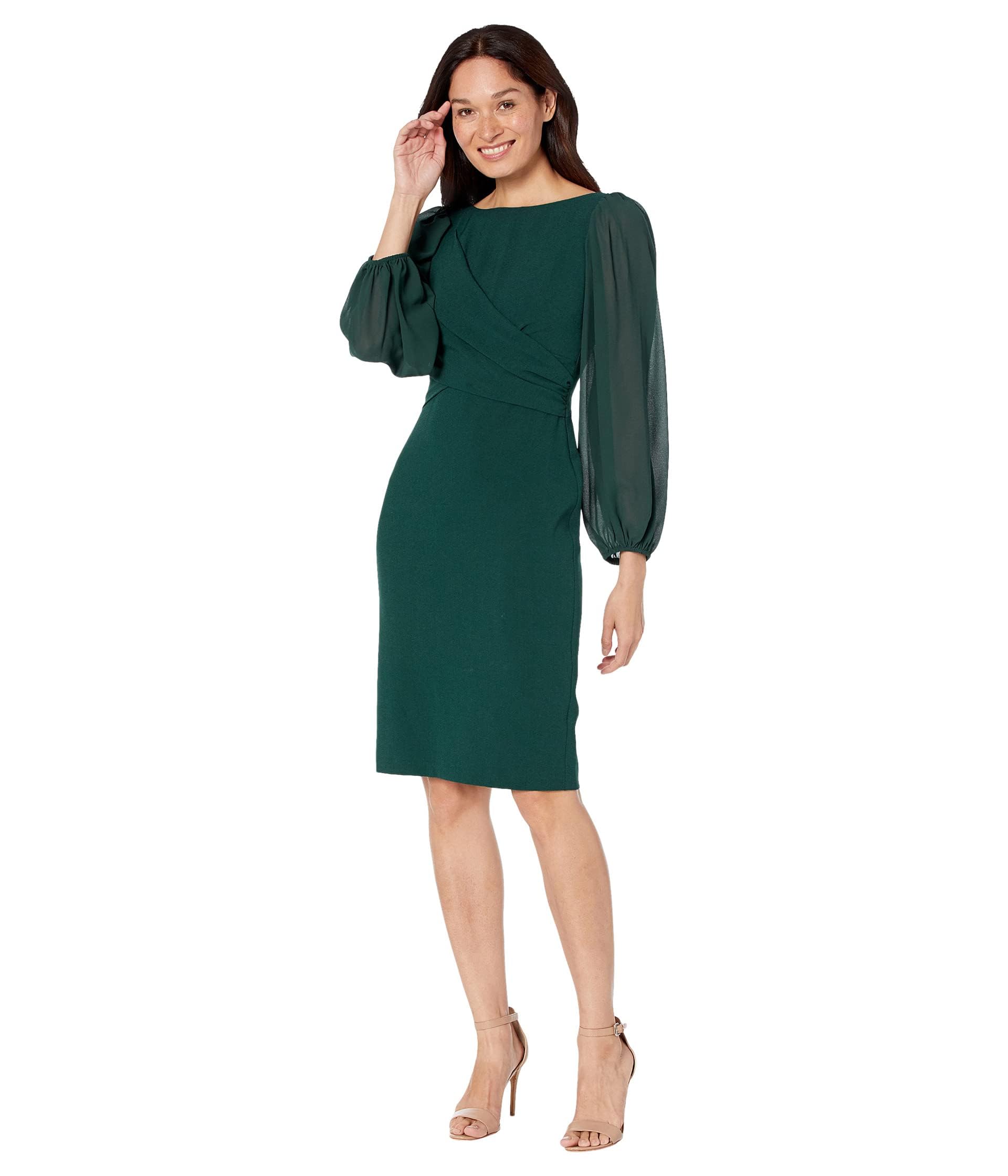 vince camuto chiffon sleeve sheath dress Vince Camuto Women's Signature Stretch Crepe Twist Front Bodycon with Chiffon Sleeves