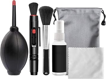 Camera Lens Cleaning Kit, Professional DSLR Lens Cleaning Tool with Waterproof Storage Bag, Air Dust Blower, Lens Cleaning Pen Brush, Cleaning Cloth, Empty Bottle, for DSLR Camera Cleaning Tool