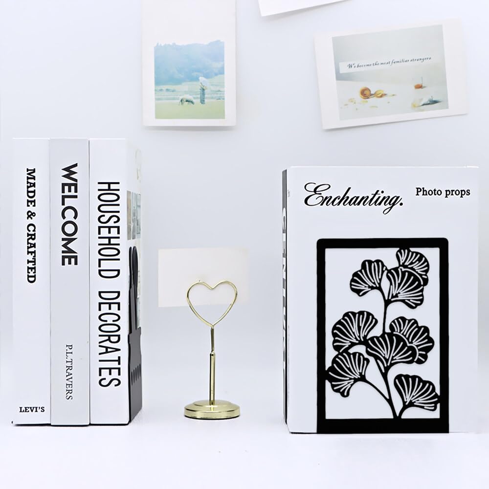 Fermalibri Metallici Eleganti - Design Foglia Di Ginkgo, Set Da 2 Per Librerie E Mensole - Foto 3