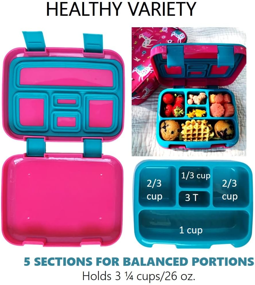 Bundle of Unicorn Bento Lunch Box for Girls Toddlers, Ages 3 to 5 (Pink) + Unicorn Backpack for Girls, Cute 13” Backpacks with Water Bottle (Pink)