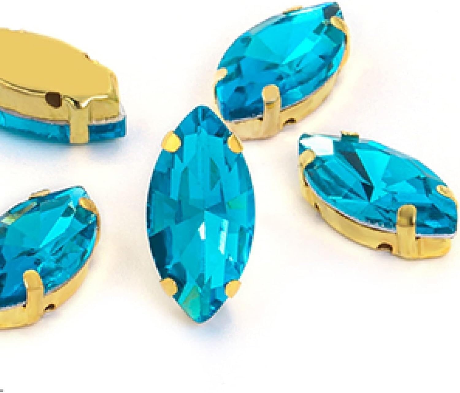 Strass œil de cheval bleu ciel 5x10mm à coudre avec griffe en verre pour vêtement x50