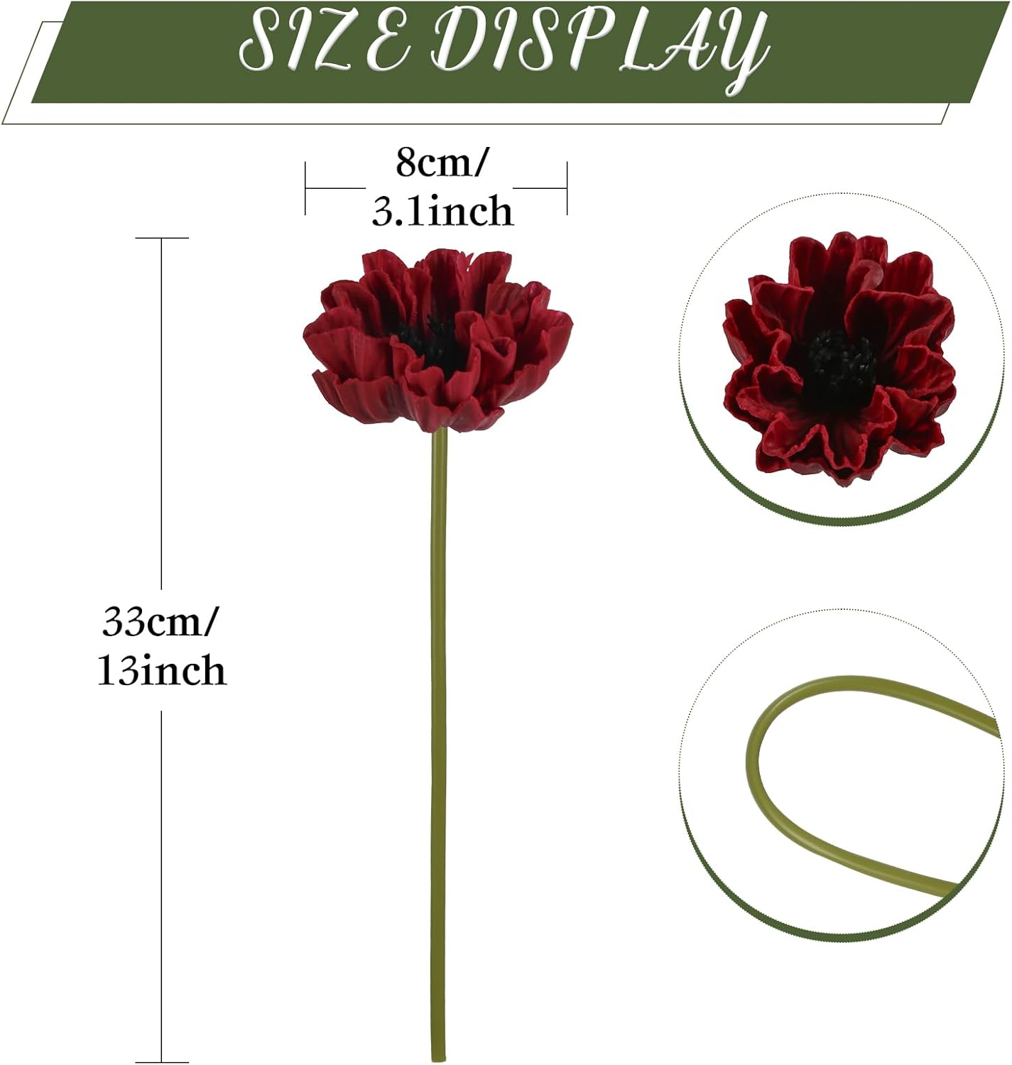 IPOPU Dark Red Poppies Flowers Artificial 10PCS 13" Realistic Dark Red Artificial Flowers Small Fake Poppies for Faux Floral Centerpieces, Tables, Wedding Decorations, Reception - Image 2