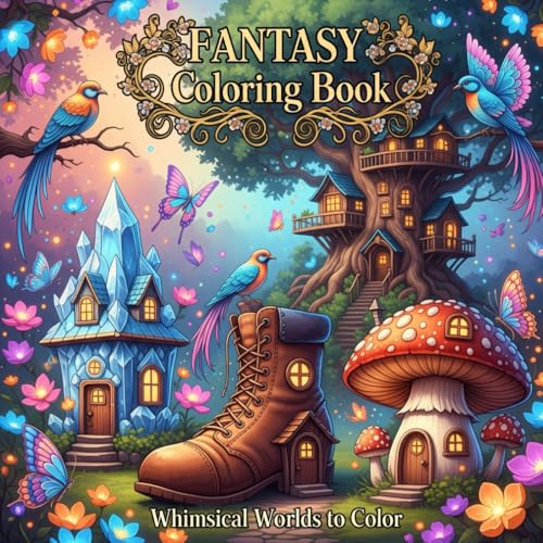 Fantasy coloring book. Whimsical Homes: Color Your Way Through Magical Houses and Hidden Worlds