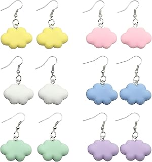 6 Pairs Simple Handmade Lovely White Blue Pink Resin Clouds Dangle Earrings Set Weather Jewelry for Women