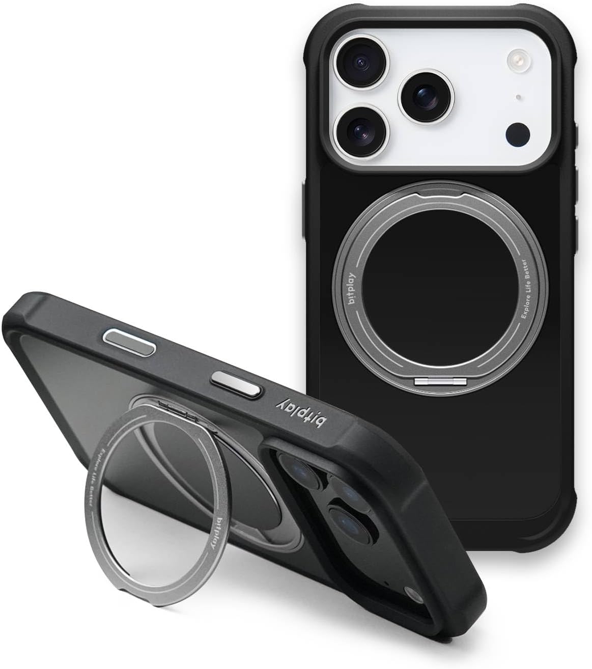 bitplay Wander Stand Case for iPhone 17 Pro – Military Grade Drop Protection, with 360° Rotating Magnetic Ring Stand Holder, Protective MagSafe Compatible iPhone Case, Matte Black