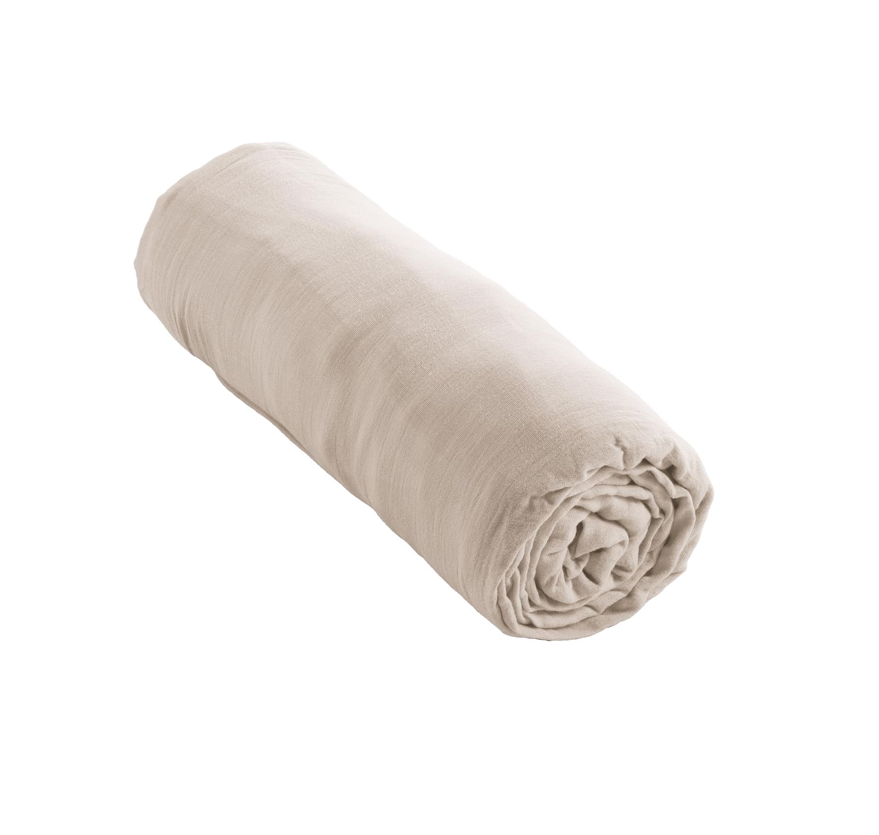 Drap Housse Gaze de Coton 160 x 200 cm Gaia pour Matelas épais Coloris Beige Pampa