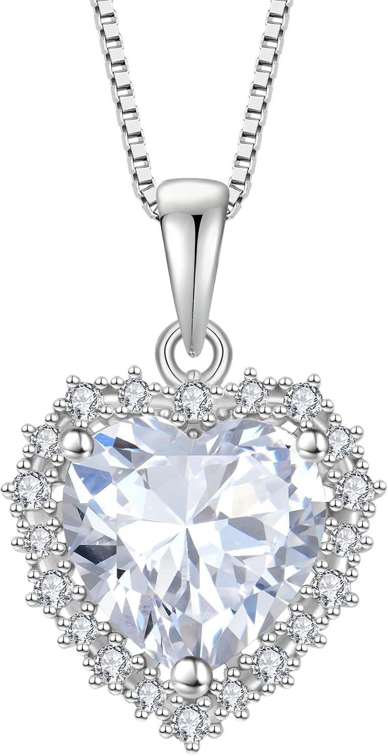 STARCHENIE Heart Birthstone Pendant Necklace 925 Sterling Silver Jewelry Gift for Women
