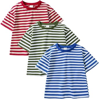 3-Pack Boys Girls Short Sleeve T-Shirt Striped Crew Neck Tee Toddler Summer Soft Casual T Shirts