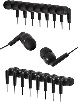 100 Pack Earbuds Bulk for School Classroom Headphones Wired in Ear Student Earphones Class Set Individually Packed Black 3.5mm