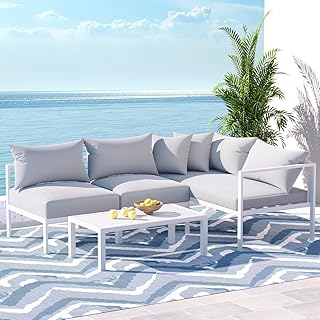 Gardeon 4 Seater Outdoor Patio Furniture Set, Aluminum Outdoor Table and Chairs Patio Conversation Sets, 4 Piece Modular S...