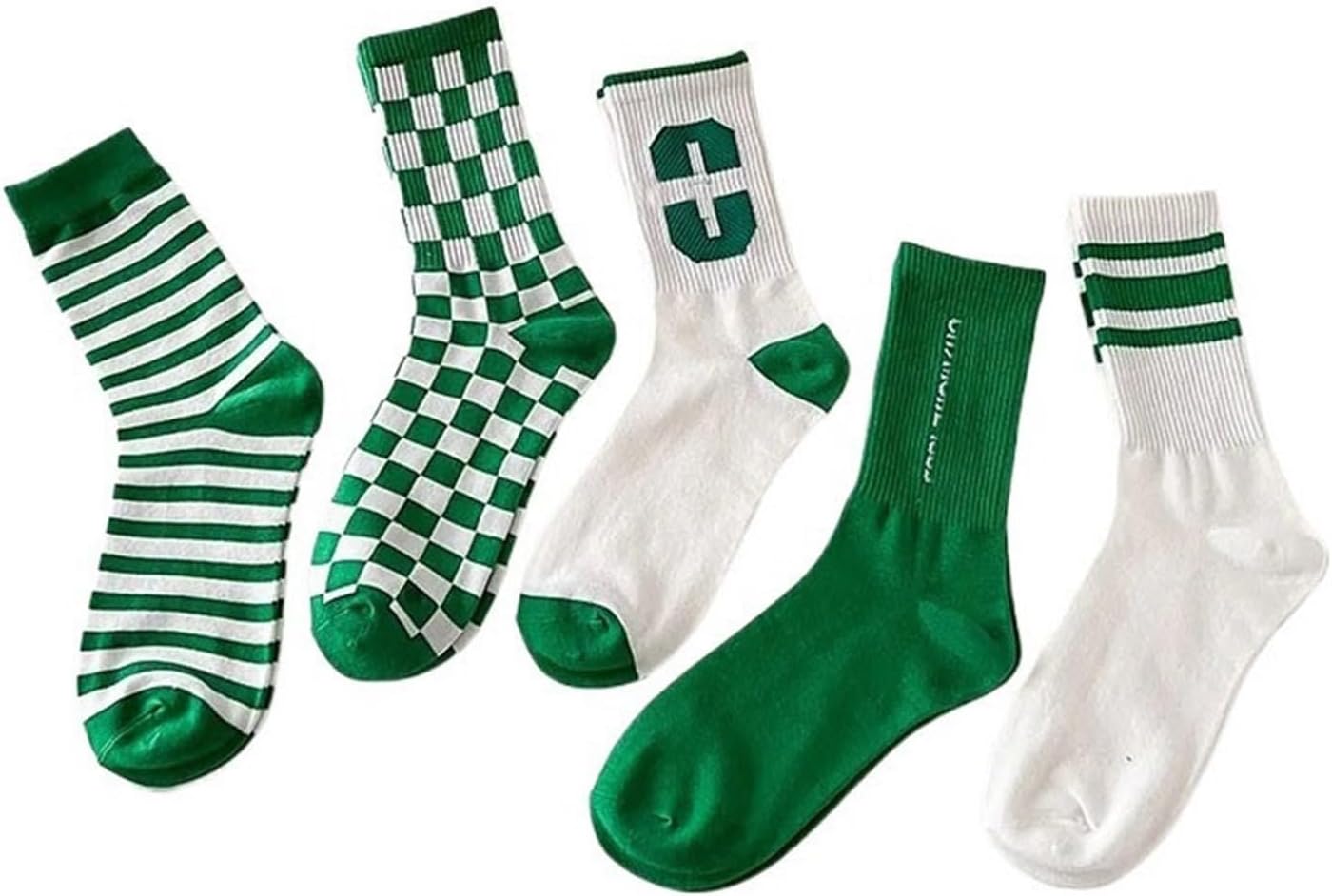 Socks Letter Ocks Women Spring and Summer Checkerboard Socks Blue-Green Striped Letter Socks Hiking Socks(1)