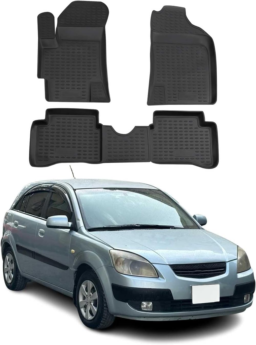 OMAC Floor Mats for Kia Rio 2006-2011 Car Mats All Weather 3D Custom Fit Rubber Mat Waterproof Odorless TPE Floor Liners Laser Measured Non-Slip (Black)