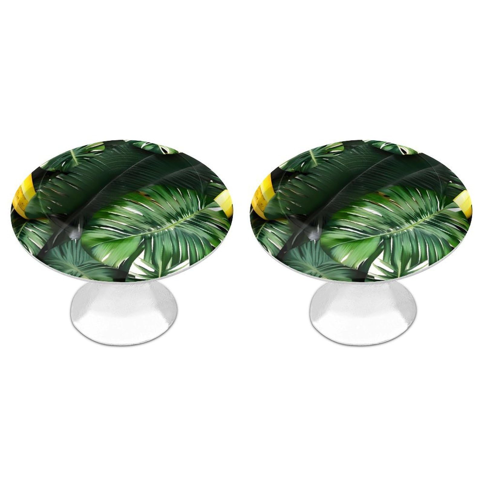 QMNLKH Banana and Palm Cabinet Knobs for Home, Round Drawer Pulls for Kitchen, Personalized Cupboard Handles with Screw, Fashion Dresser Knobs for Office, Drawer Handles, 2 Packs