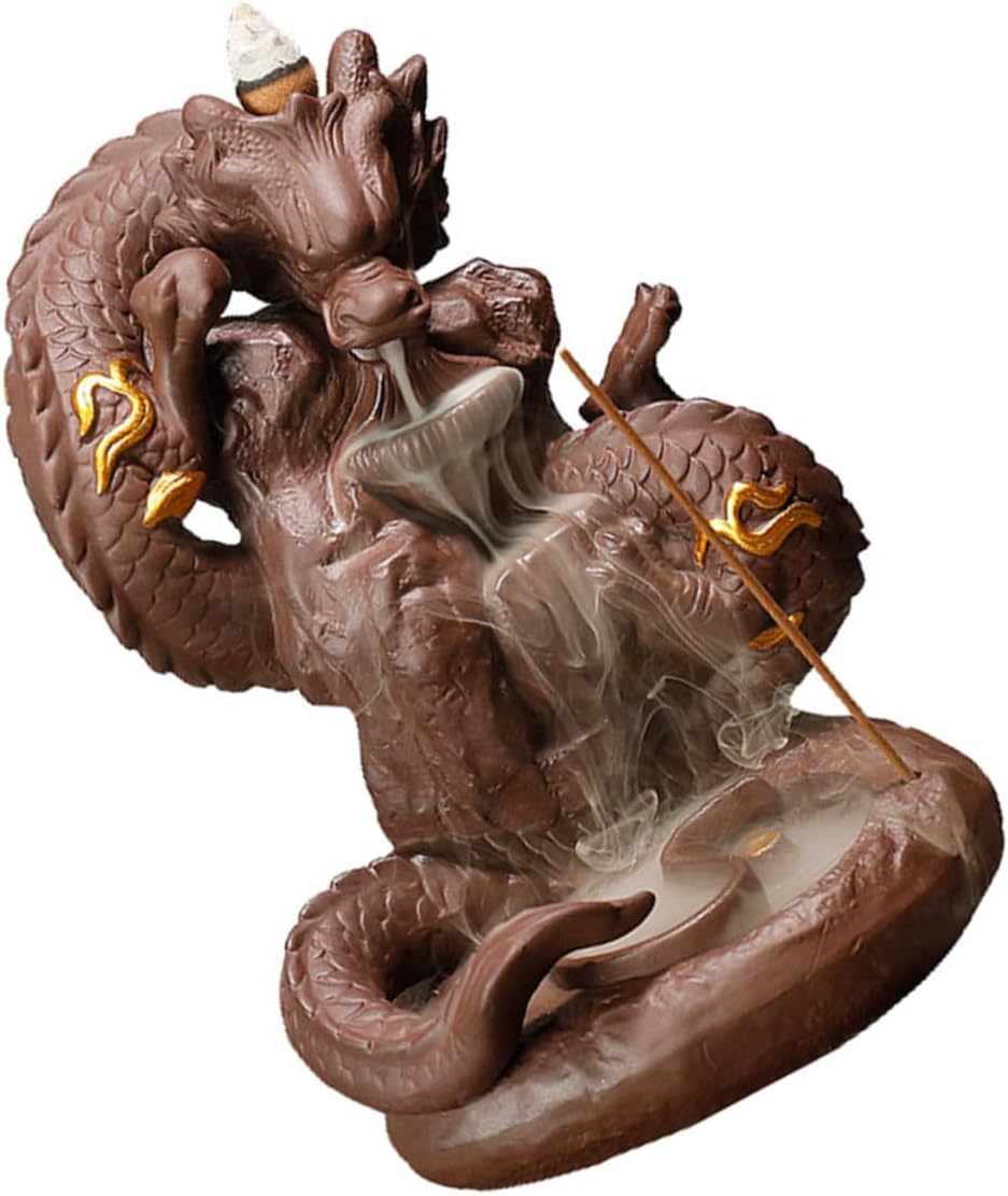 SAFIGLE Purple Clay Serpent Backflow Incense Burner with Dragon Statue Decor, Ceramic Censer for Home Fragrance, Backflow Cone Incense Holder Suitable for Meditation and Yoga