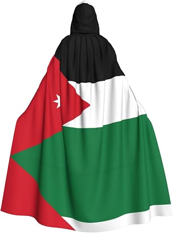 Jordanian flag Printed Hooded Cape with Bow Tie and Zipperless Design, Suitable for Parties, Cosplay, and Themed Costumes