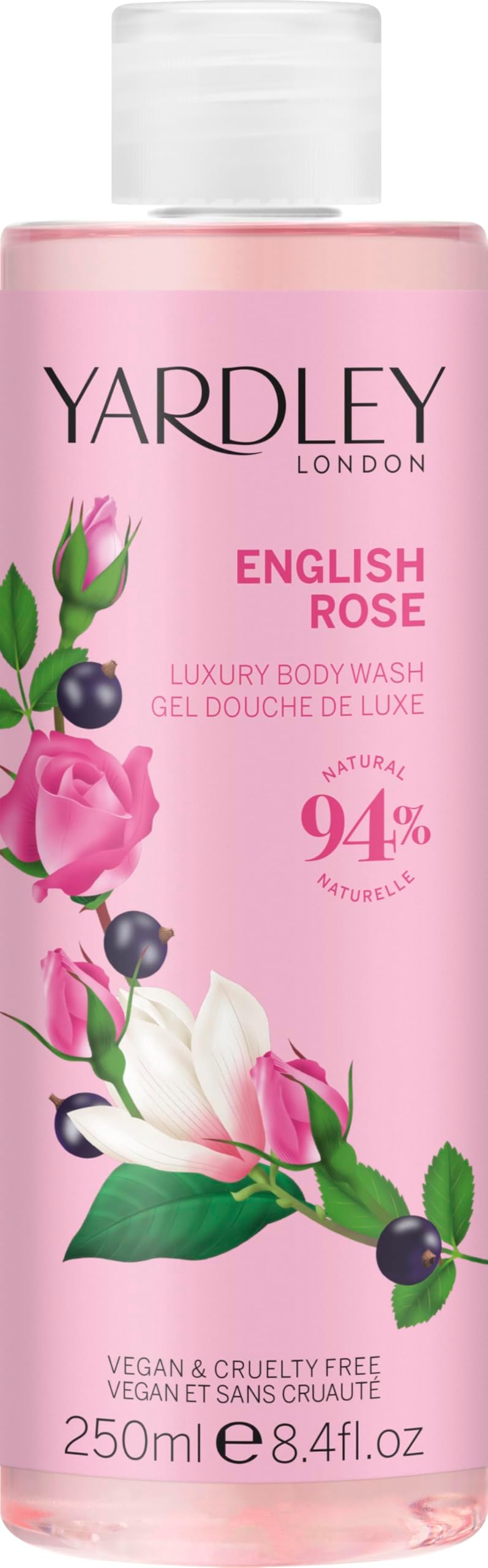 Yardley London English Rose Body Wash, Floral Womens Shower Gel with Shea Butter, Cleansing and Hydrating Body Wash for Women 250ml