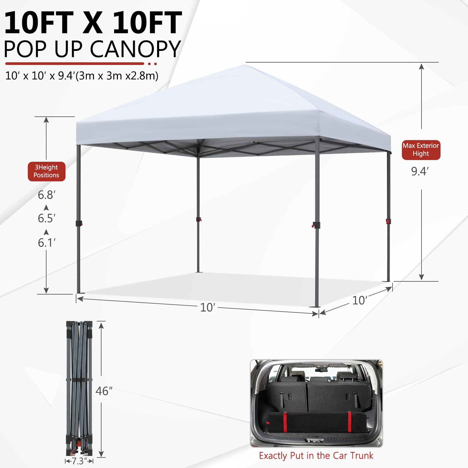 ABCCANOPY Gazebo pop-up resistente, 2,5 x 2,5 m, con borsa a rotelle aggiornata, 4 sacchi pesi, pali e corde (grigio
