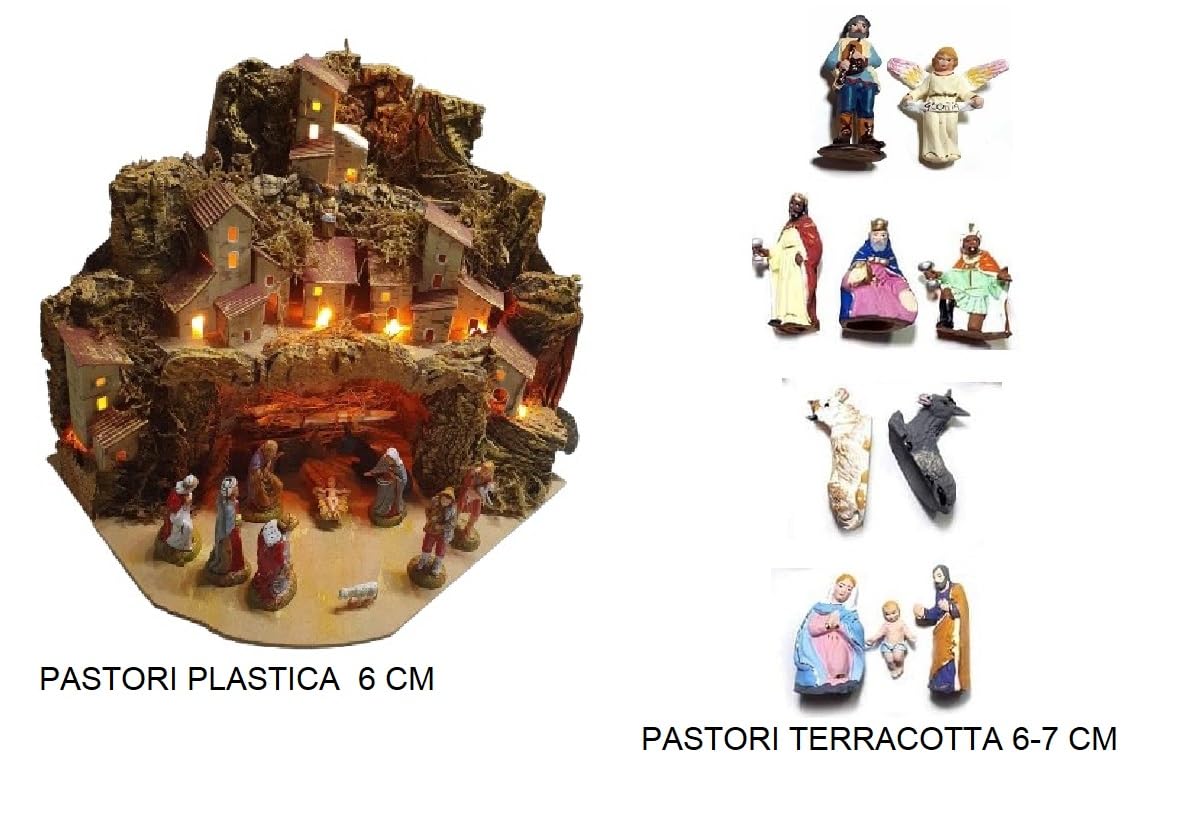 Krippe Komplettset Eckig ArtG1 24 x 20 cm Höhe 22 cm Holz und Kork mit oder ohne Hirten ohne 11 Schäfer 6 cm Kunststoff oder Terrakotta San Grigorio Armeno Tempel Ecke
