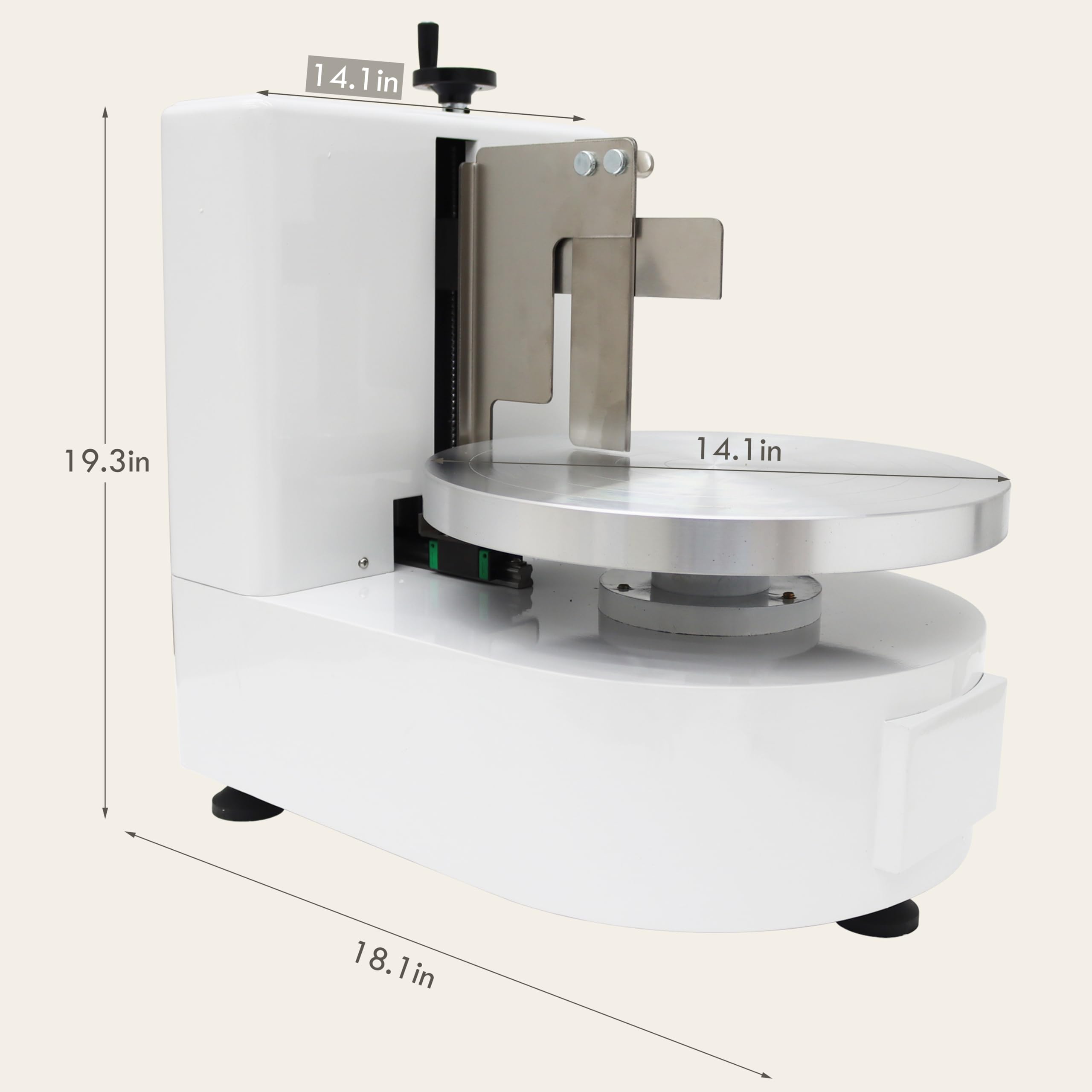 TECHTONGDA Cake Cream Spreading Frosting Icing Turntable Electrical Automatic Coating Machine with Graduated Scraper 40-180RPM Rotating Speed with Triangular Base for 4-12inch Cakes White
