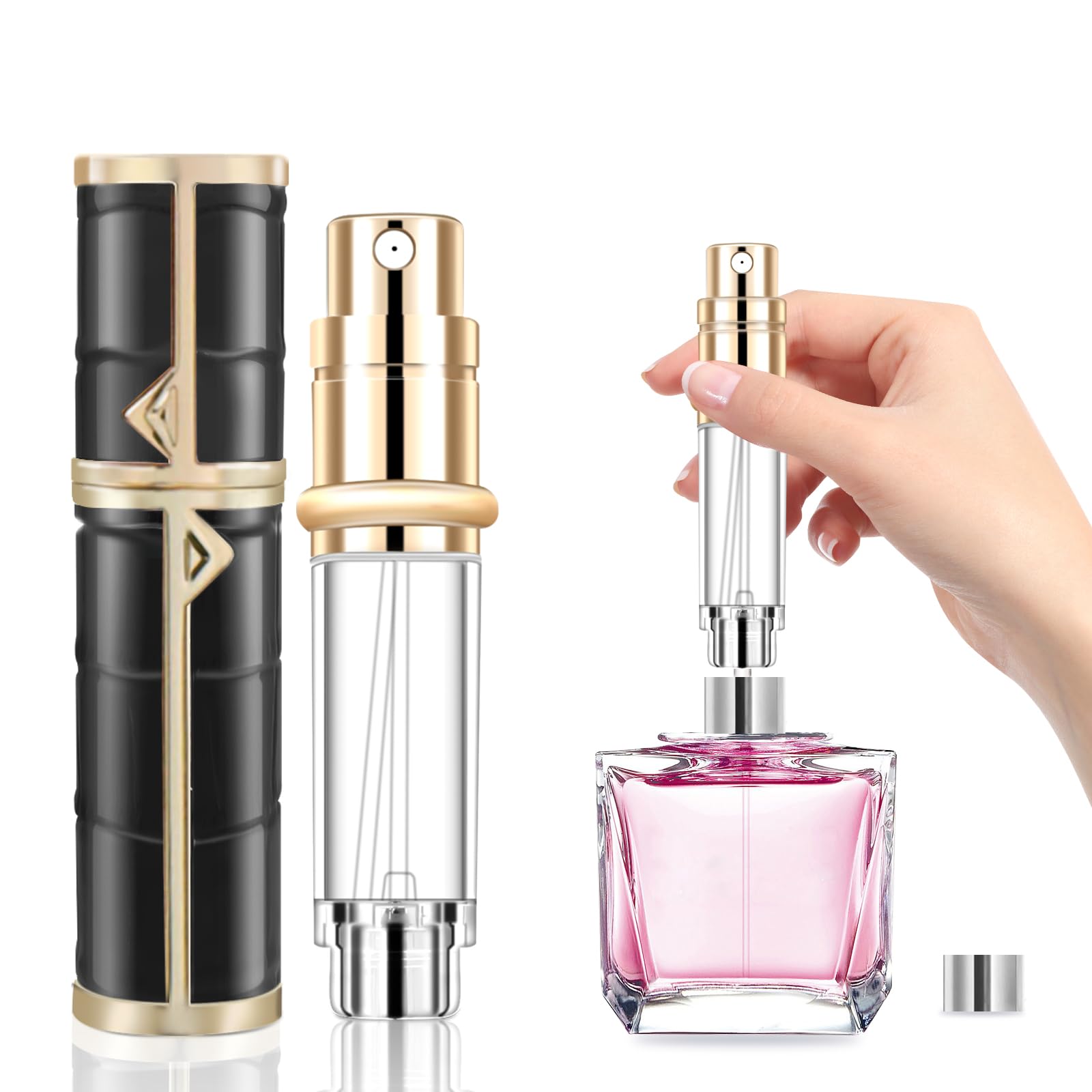 Travel Perfume Bottle Refillable, 5ML Travel Size Perfume Atomizer, Leather Pocket Perfume Dispenser,Travel Cologne Sprayer For Men and Women (Black)