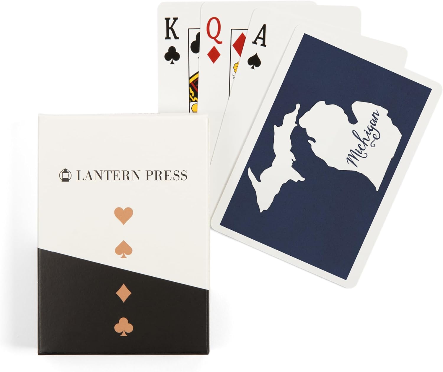 Lantern Press Michigan, Home State, White on Navy, 52 Playing Cards for Adults, Poker Size Card Deck