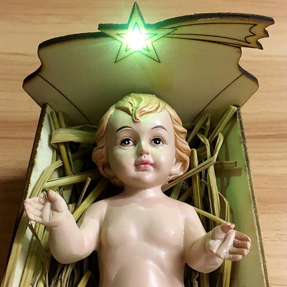 Baby Jesus Figure Christmas Ornament Handmade Led Light Up Nativity Scene Birth Jesus Child Figurine Holiday Decoration