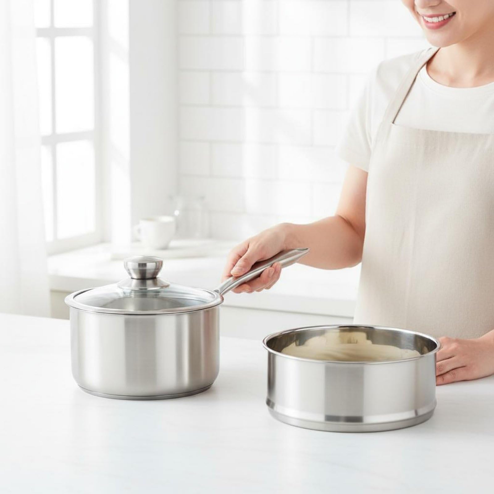 Edelstahl Babynahrung Topf rostfrei Edelstahl Suppentopf und stabil kleiner Kochtopf mit Dampfeinsatz für Eltern, Einzelpersonen, 20CM, Mit Dämpfer