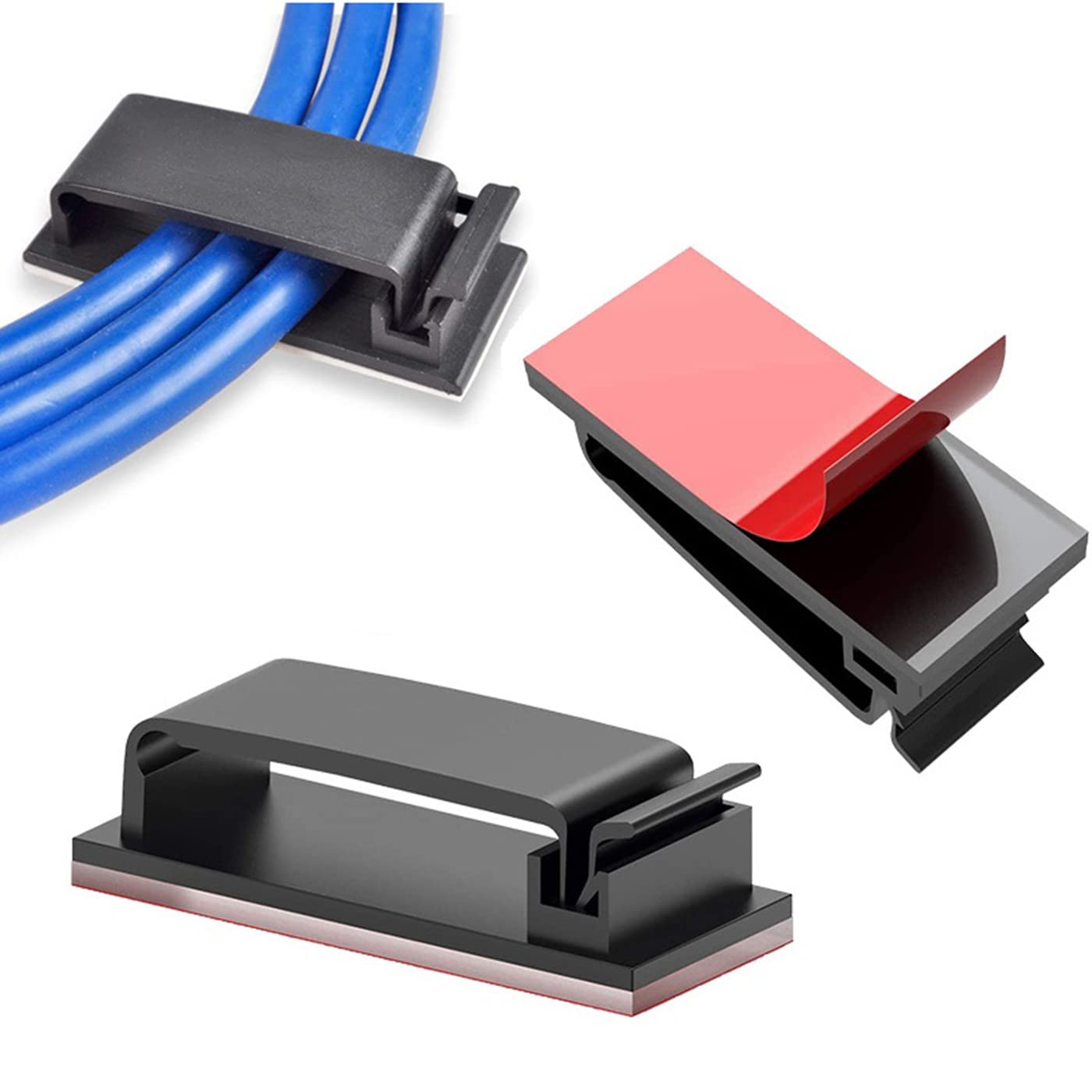 24Pcs Self Adhesive Cable Management Clips, Cable Organizers Wire Clips Cord Holder for TV PC