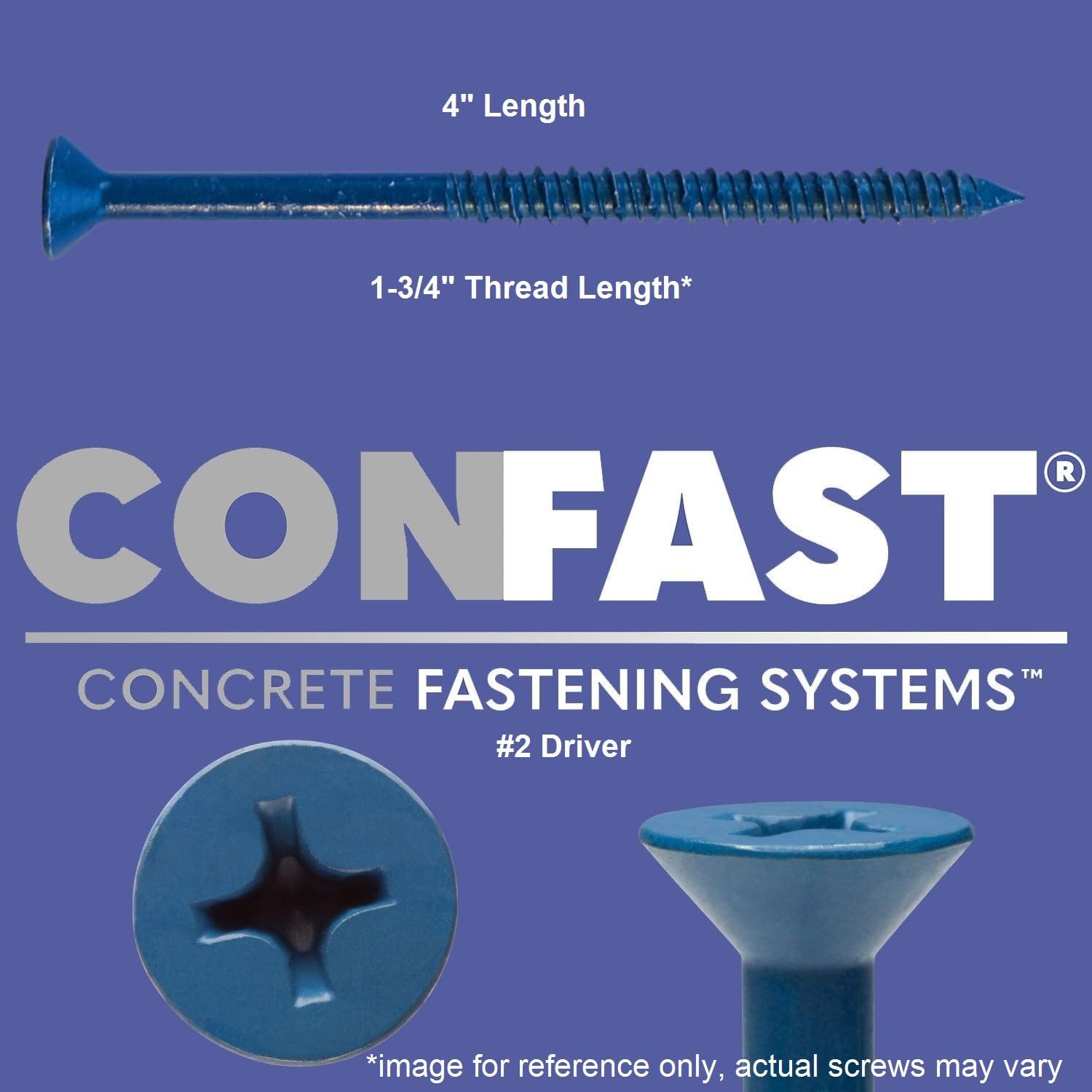 CONFAST 3/16" x 4" Blue Flat Phillips Concrete Screw Anchor with Drill Bit for Anchoring to Masonry, Block or Brick (100 per Box)