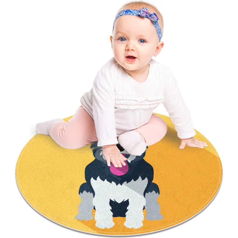 DJROWW Floor Mat Dog Miniature Schnauzer Modern Round Rug Living Room Bedroom Bathroom Kitchen Floor Mat Home Decor 23.6”