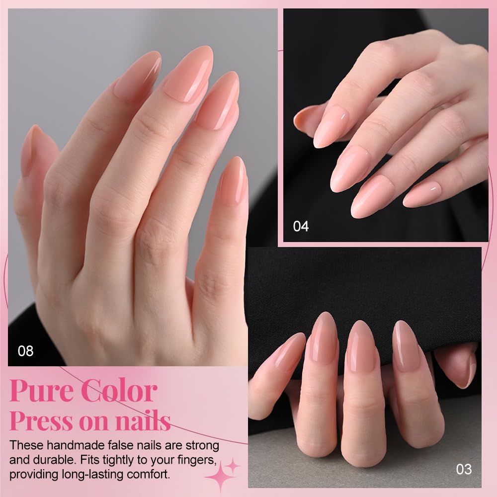 evpct 6 Colors Glossy Press on Nails Short Almond for Women, Glossy Fake Nail with Glue Salon Quality Reusable Stick on Nails In 15 Sizes 180Pcs Full Cover False Nail Soft Gel Set Kit for Gift, Set02