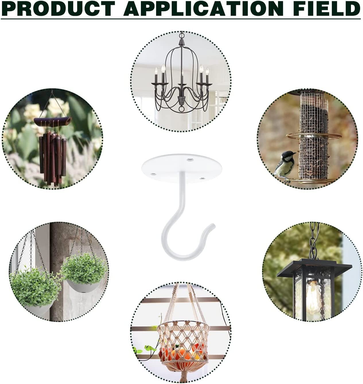 Ticway Lot De 3 Crochets De Plafond Pour Plantes Suspendues, Supports Muraux En Métal Pour Mangeoires à Oiseaux, Guirlandes Lumineuses, Carillons, Jardinières, Décorations D'intérieur, Noir