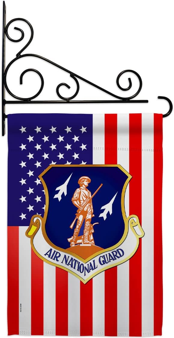 Air National Guard Garden Flag - Set Wall Holder Armed Forces ANG United State American Military Veteran Retire - House Decoration Banner Small Yard Gift Double-Sided Made in USA 13 X 18.5