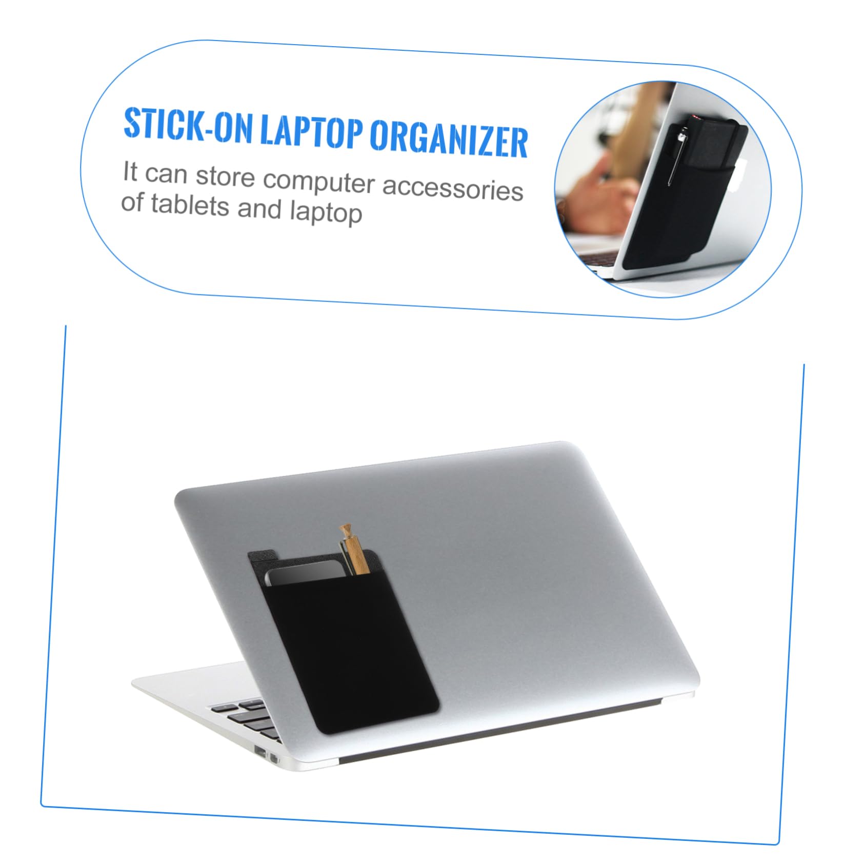 Organiseur Adhésif Pochette Élastique, pour Ordinateur Portable Noire