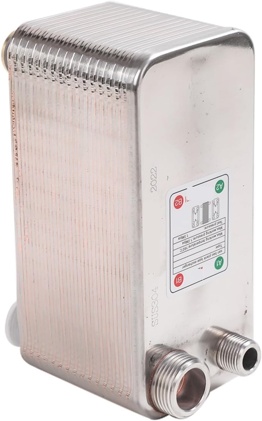32 Plate Heat Exchanger Beer Wort Chiller Cooler SUS 304 Stainless Steel for Homebrew Cooling,Brazed Plate Type Water Heater(Same Side)