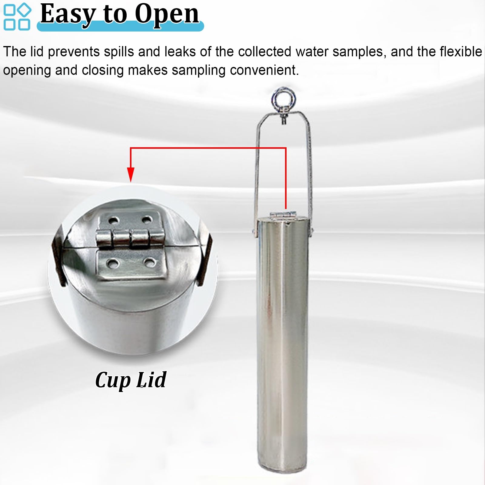 Campionatore d'acqua da 0,5 l/1 l, in acciaio inox, con corda e fibbia di sicurezza, per raccolta di acqua di fiume o lago
