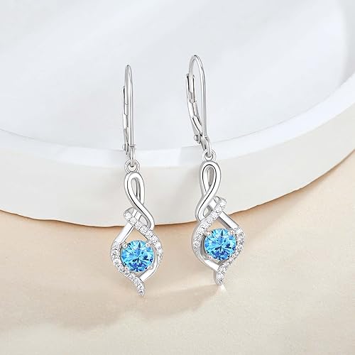 Miniatura 2 de Infinity Halo - Aretes colgantes de plata de ley 925 con cierre de palanca, aretes redondos de piedra natal, joyería para mujer