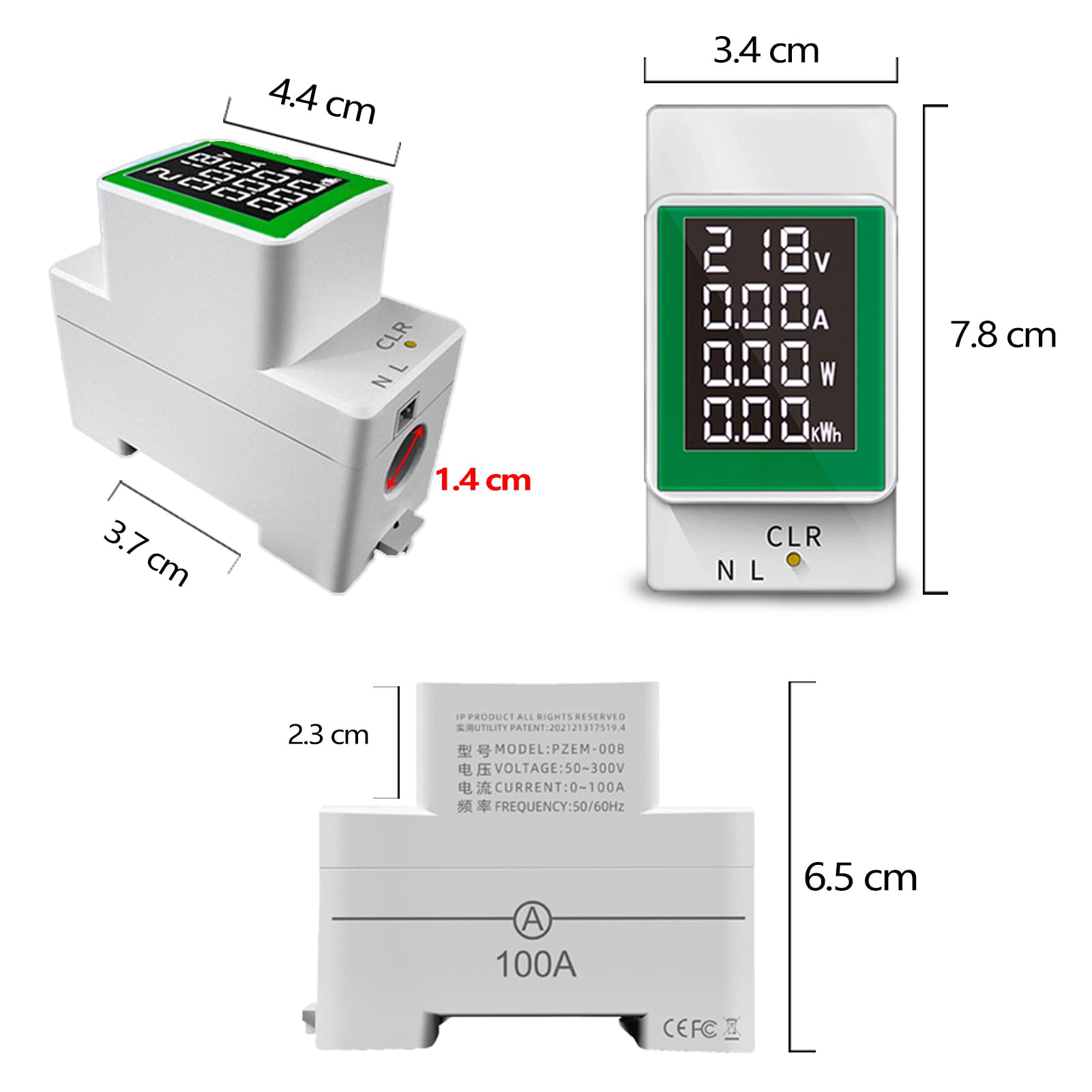 Misuratore Consumo Elettrico, AC50-300V Tester di Tensione dell'amperometro Digitale Wattmetro Multifunzione per Ferrovia con Display LCD Amperometro Digitale Voltmetro
