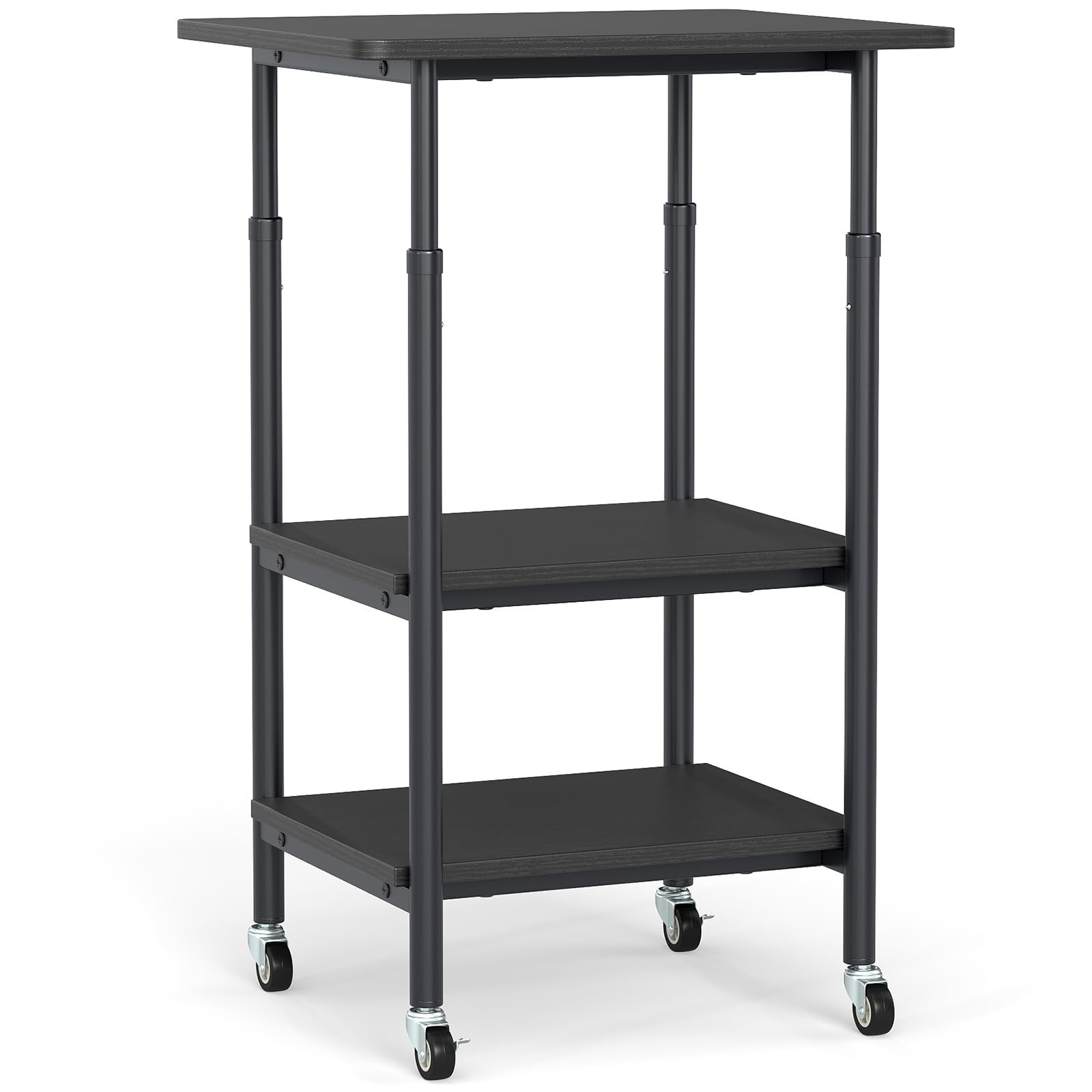 FANTASK Tavolo per stampante regolabile in altezza con ruote bloccabili, tavolino sottile a 3 livelli con ruote, carrello per stampante 3D, fax 49 x 40 x 77 cm (nero)
