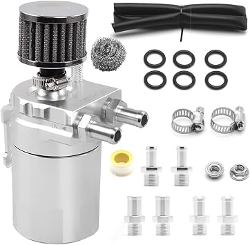 Polish Baffled Oil Catch Can Reservoir Tank Breather Filter with 3/8" NBR Fuel Line Aluminum Silver