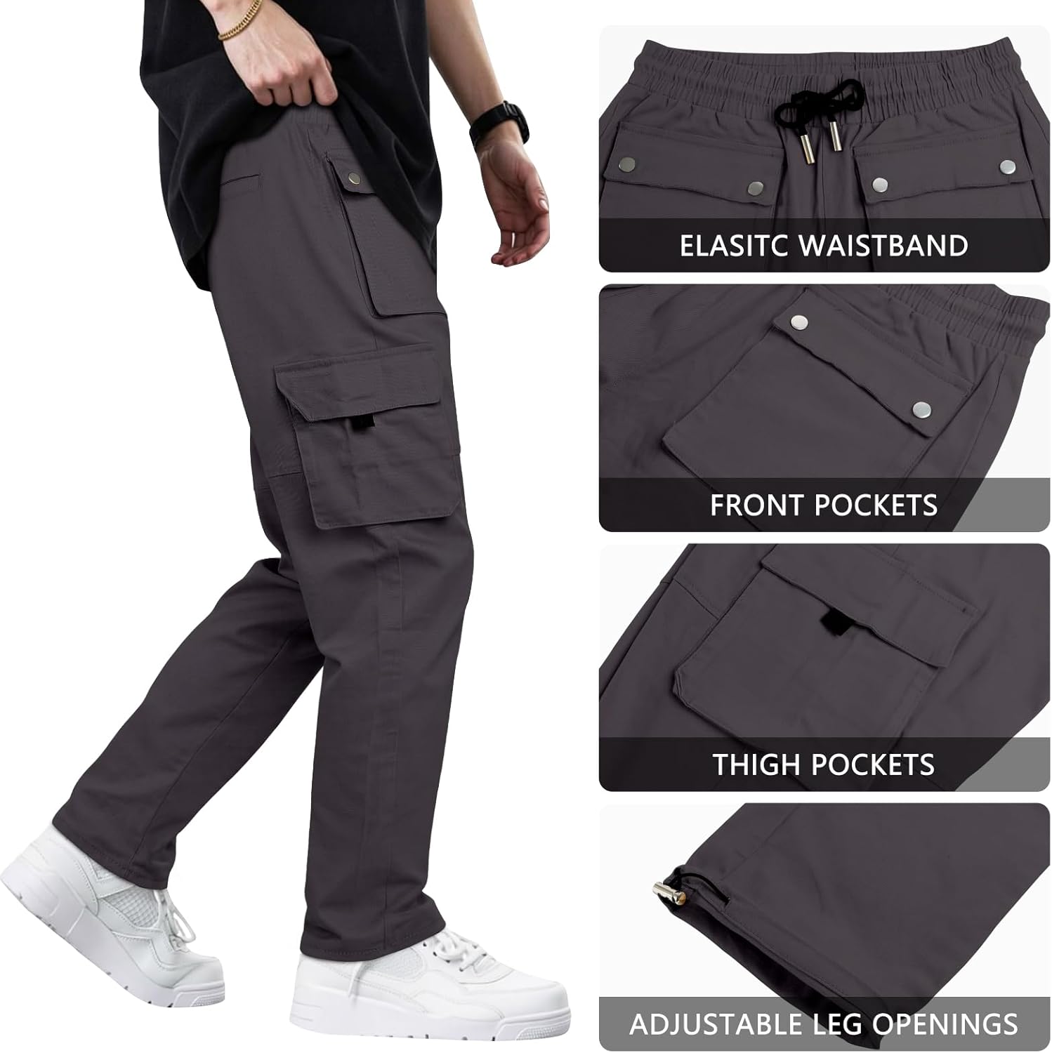 GINGTTO Men's Casual Cargo Pants Elastic Waist Camo Pants Hiking Joggers - Image 4