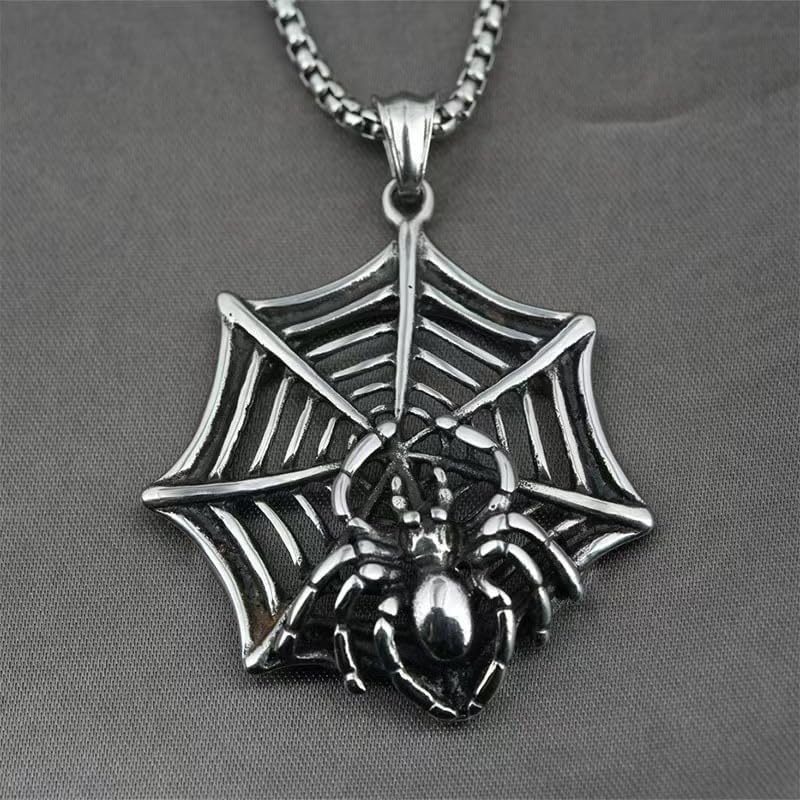 YWMAN Spider Web Necklace, Stainless Steel Gothic Pendant for Men Halloween - Image 2